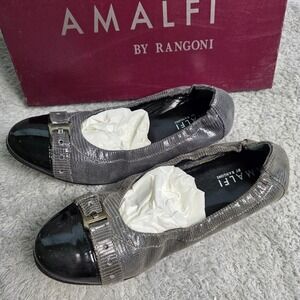 Amalfi‎ by Rangoni Womens Black Gray Cap Toe Italian Leather Ballet Flats 6M NEW